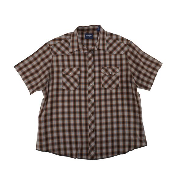 Wrangler Western Short Sleeve Shirt XXL Mens – Pearl Snaps Plaid Cowboy Rodeo - Picture 1 of 5